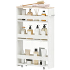 Chariot de rangement à 3 niveaux chariot de stockage étagère sur roulettes pour cuisine étroite salle de bain buanderie bureau avec poignée - 48 x 15 x 80 cm blanc