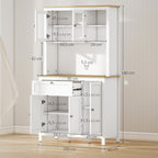 Buffet de cuisine haut 5 portes dont 2 portes vitrées et 1 tiroir, 1 niche centrale - hauteur 180 cm blanc