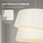 Suspension Luminaire Élégante à Double Abat-Jour, Rosace Dorée, Câble Réglable, Ampoule Non Incluse E14 40 W, Blanc