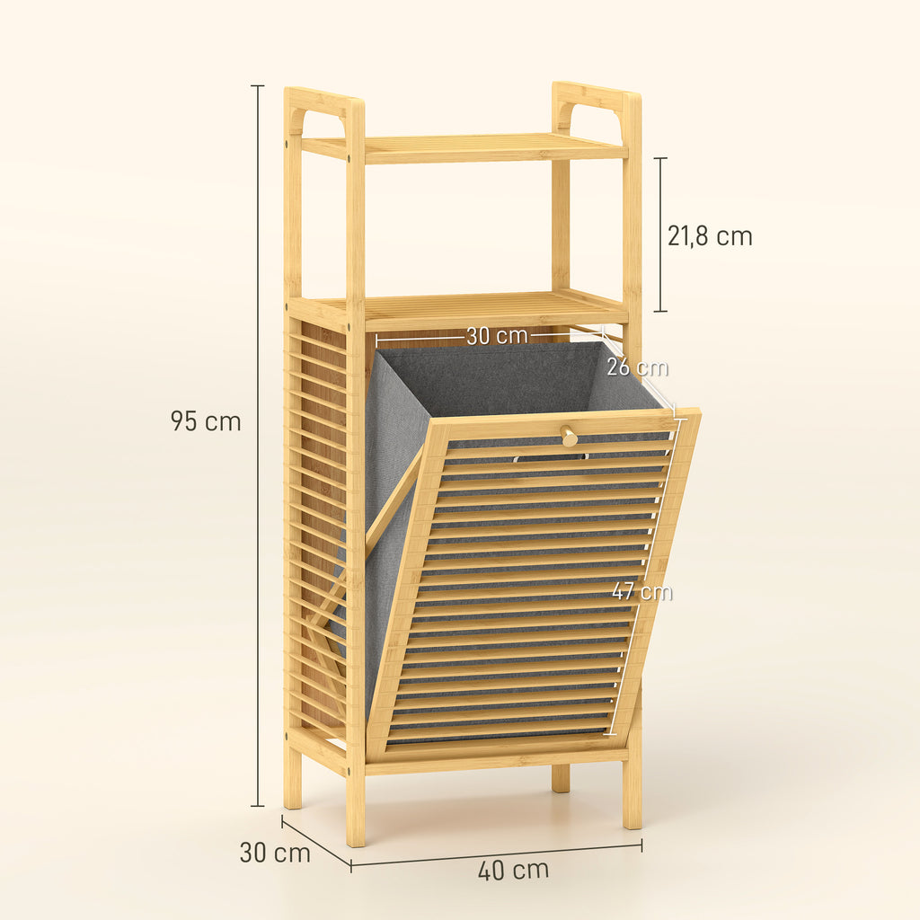 Meuble de rangement en bambou meuble de salle de bain étagère panier à linge basculant 40x30x95cm effet bois naturel