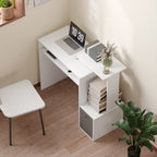 Bureau Informatique multimédia étagères Tablette Clavier Panier Gris Panneaux Particules Blanc