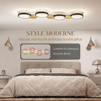 Plafonnier LED 38W, luminaire plafonnier 4 lumières à montage affleurant, télécommande, 100 x 31 x 7 cm, doré et noir