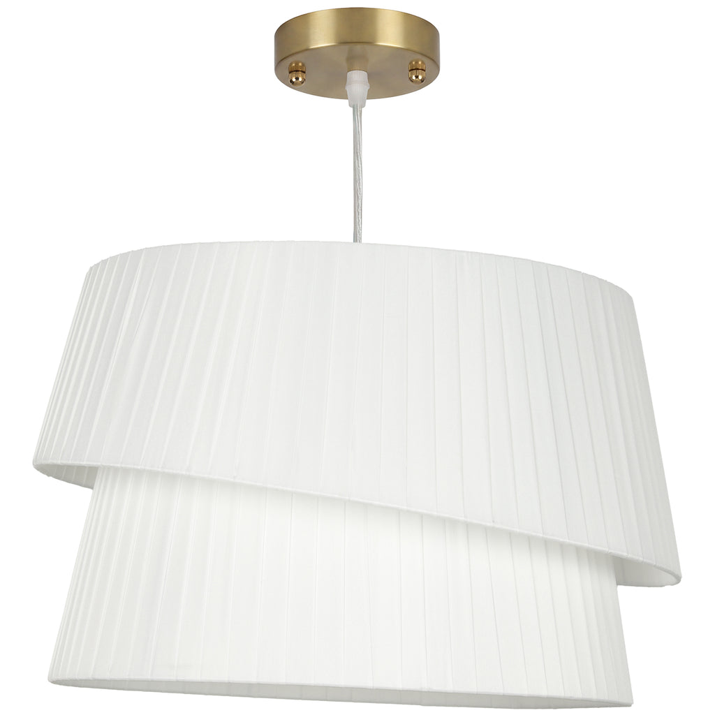 Suspension Luminaire Élégante à Double Abat-Jour, Rosace Dorée, Câble Réglable, Ampoule Non Incluse E14 40 W, Blanc