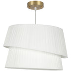 Suspension Luminaire Élégante à Double Abat-Jour, Rosace Dorée, Câble Réglable, Ampoule Non Incluse E14 40 W, Blanc
