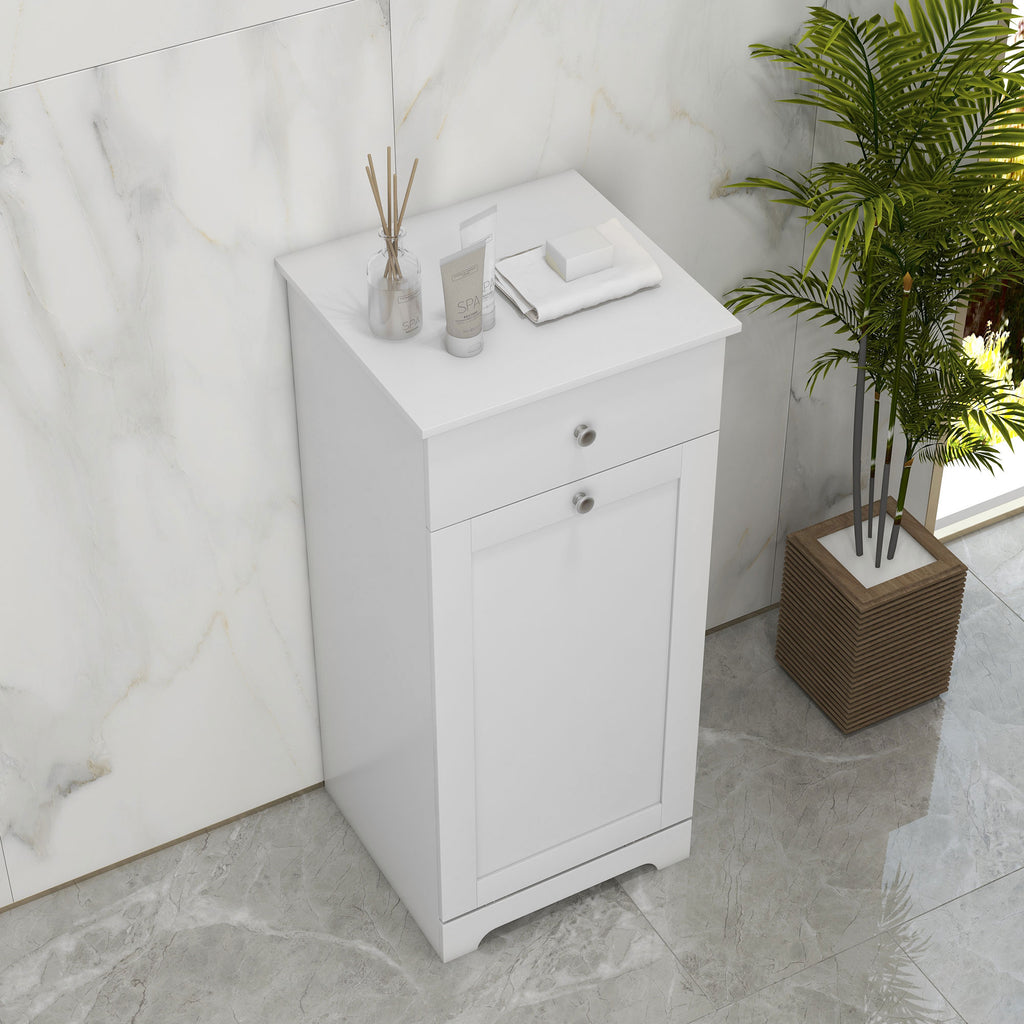 Meuble de salle de bain avec panier à linge, meuble de rangement avec tiroir - 40L x 38l x 90,5H cm - blanc