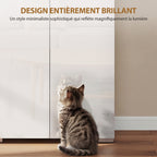 Buffet haut cuisine, armoire de cuisine, 4 portes à fermeture douce et étagères réglables, 68x34x180cm, blanc brillant