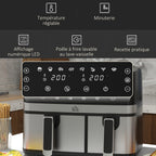 Friteuse à air sans huile, Air Fryer, double compartiment 8,5 L, 2700 W - 8 programmes, température réglable, minuterie