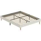 Cadre de Lit 140 x 190 cm avec Sommier, Lit Double Rembourré en Velours Côtelé, Espace de Rangement Au-Dessous, Crème