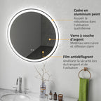 Miroir rond lumineux LED de salle de bain Ø 80 cm mural avec éclairage 3 couleurs interrupteur tactile 46W blanc argent