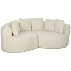 Canapé 3 Places Incurvé en Chenille 188 cm, Canapé Salon avec Assise Profonde, 6 Coussins, Rembourrage Épais, Crème