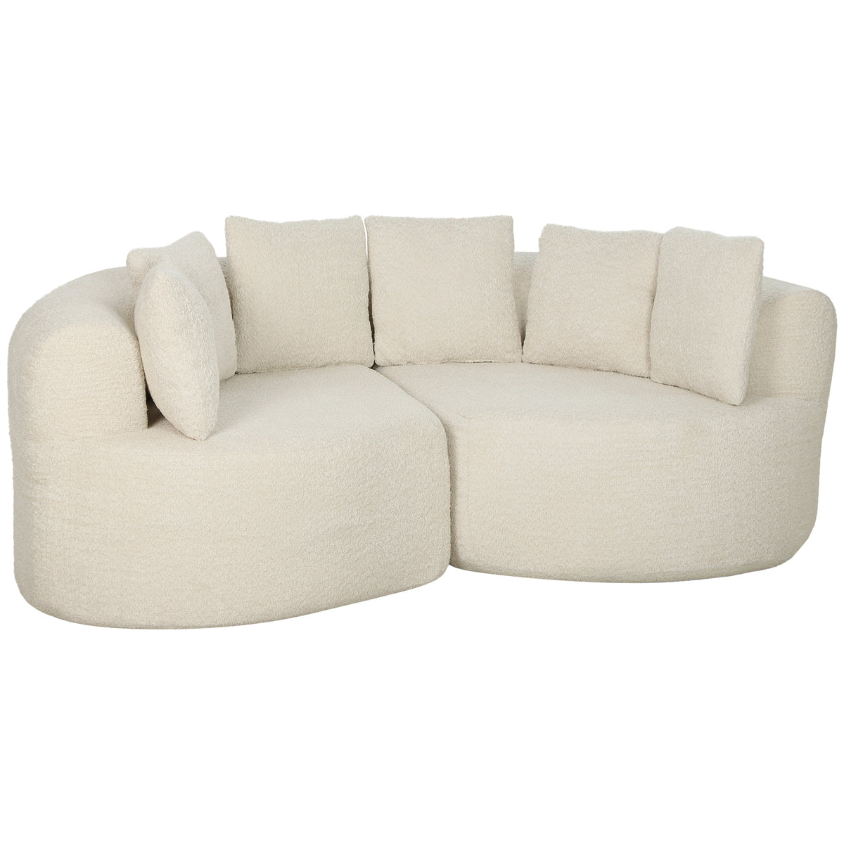 Canapé 3 Places Incurvé en Chenille 188 cm, Canapé Salon avec Assise Profonde, 6 Coussins, Rembourrage Épais, Crème