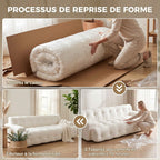 Canapé 3 Places en Chenille 211 cm, Canapé Salon, Assise Profonde, Entièrement Compressé Sans Montage, Crème