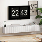 Meuble TV suspendu 140cm, meuble télé pour téléviseur 72 pouces, 2 portes rabattables, 140x25x22cm, blanc