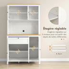 Buffet de cuisine haut 5 portes dont 2 portes vitrées et 1 tiroir, 1 niche centrale - hauteur 180 cm blanc