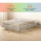 Lit Flottant 160 x 200 cm avec Éclairage LED Intelligent, Cadre de Lit Double Rembourré en Lin, Montage Facile, Beige