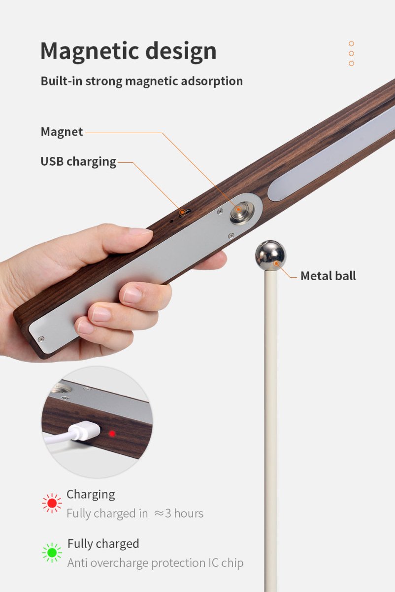 Lampe de Bureau Bois Massif Protection Oculaire – Rechargeable, 3 Niveaux de Luminosité