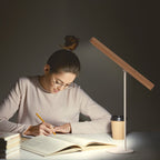 Lampe de Bureau Bois Massif Protection Oculaire – Rechargeable, 3 Niveaux de Luminosité