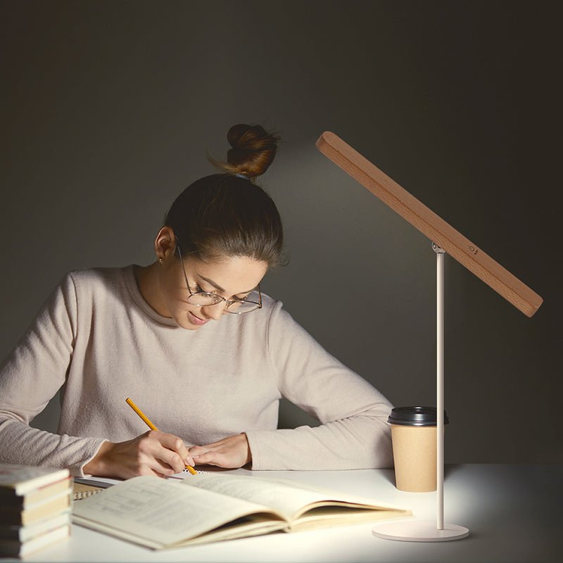 Lampe de Bureau Bois Massif Protection Oculaire – Rechargeable, 3 Niveaux de Luminosité