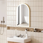 Miroir de salle de bain LED 90 x 60cm, mural, 3 couleurs, arqué cadre en aluminium, désembuage et interrupteur tactile