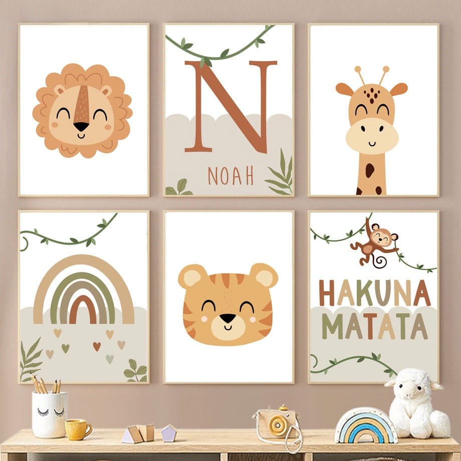 Poster Safari Hakuna Matata Lion Personnalisé – Décoration Chambre Enfant Premium