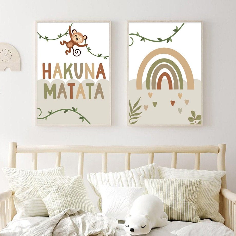Poster Safari Hakuna Matata Lion Personnalisé – Décoration Chambre Enfant Premium
