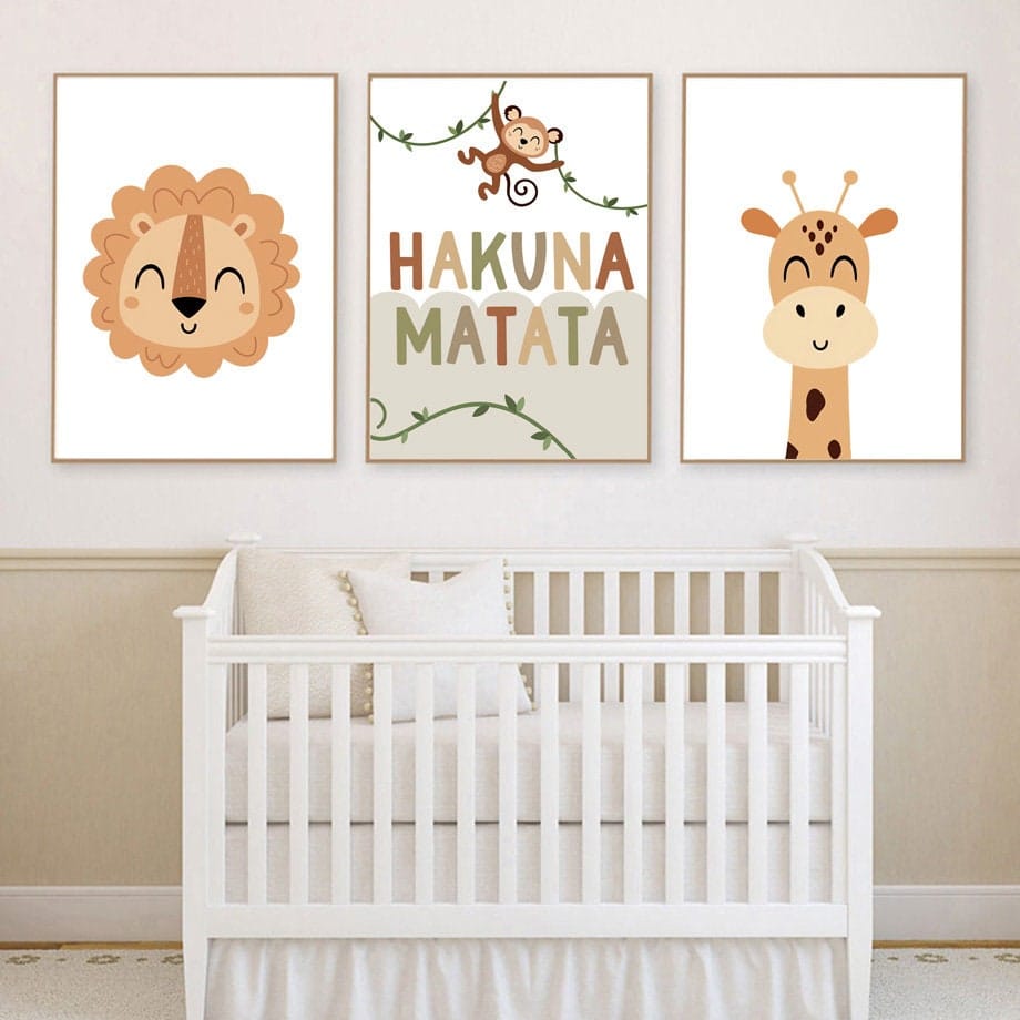 Poster Safari Hakuna Matata Lion Personnalisé – Décoration Chambre Enfant Premium