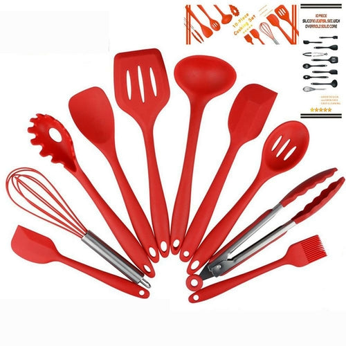 Set 10 Ustensiles de Cuisine en Silicone Antiadhésif