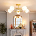 Plafonnier lustre moderne, luminaire plafonnier à 5 lumières avec culot G9, montage semi-affleurant, doré et blanc