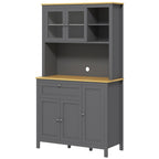 Armoire de cuisine buffet cuisine 5 portes dont 2 portes vitrées et 1 tiroir, 1 niche centrale - hauteur 180 cm gris