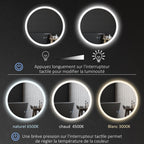 Miroir rond lumineux LED de salle de bain Ø 70 cm mural éclairage interrupteur tactile système antibuée 35W blanc argent