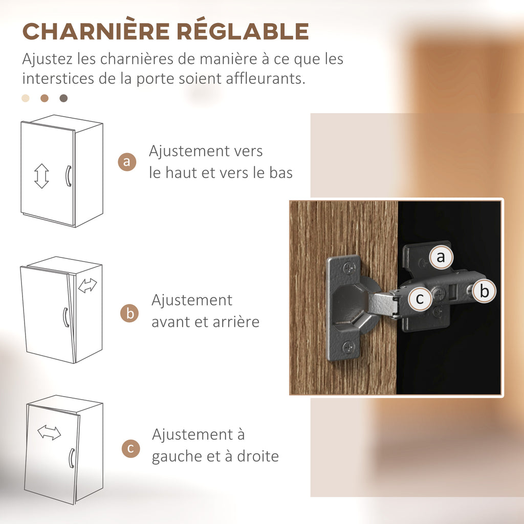 Armoire de cuisine Buffet meuble de rangement, 2 placards 4 portes 1 tiroir, passe-câbles 80L x 40P x 180H cm