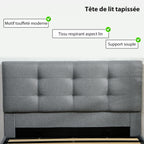 Lit coffre 140x190, cadre de lit double rembourré avec sommier à lattes en bois et rangement cach, sans matelas, gris