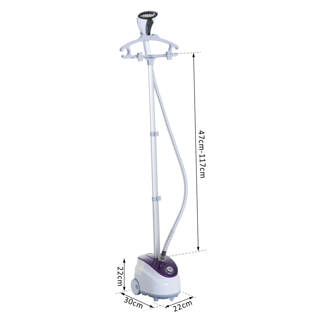 Défroisseur Vapeur Vertical Défroisseur à Vêtements 1,8 L 1800 W, Débit Vapeur 30g/min, Tige Télescopique, Blanc Violet