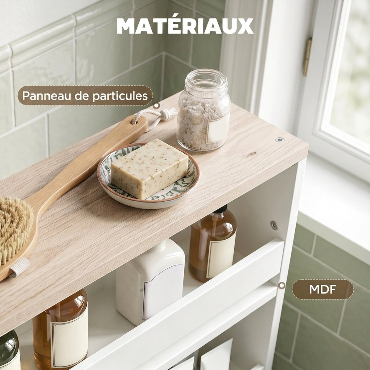 Chariot de rangement à 3 niveaux chariot de stockage étagère sur roulettes pour cuisine étroite salle de bain buanderie bureau avec poignée - 48 x 15 x 80 cm blanc