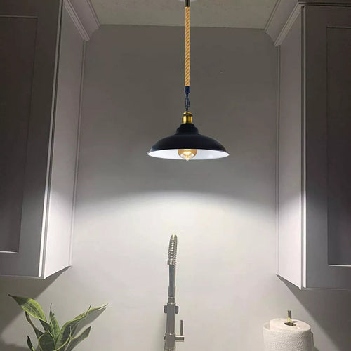 Suspension Luminaire Rétro Métal & Corde de Chanvre - Style Industriel Vintage