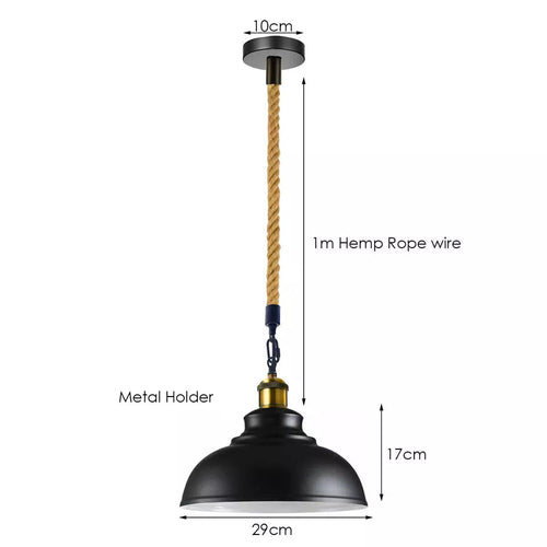 Suspension Luminaire Rétro Métal & Corde de Chanvre - Style Industriel Vintage
