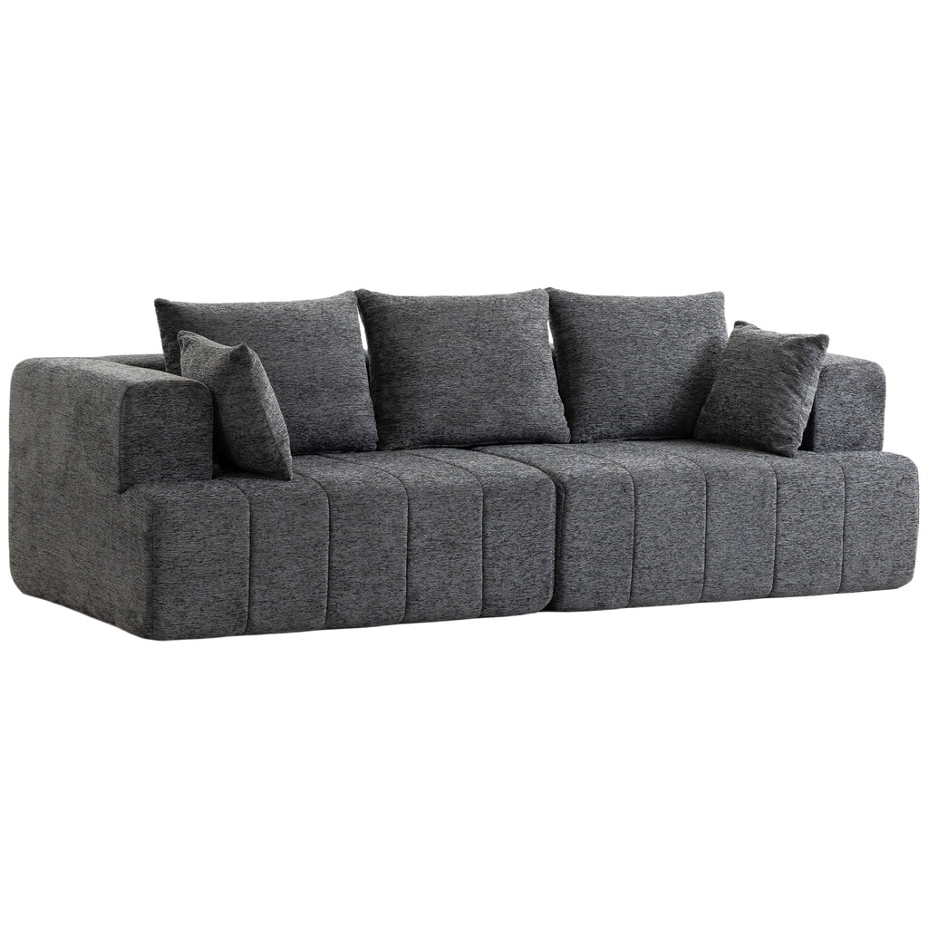 Canapé 3 places en chenille 248 cm, canapé salon moderne, large assise rembourrée, coussins à ressorts, gris