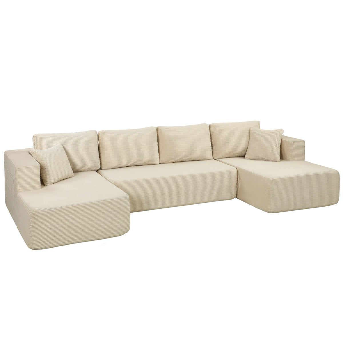 Canapé Modulaire en U Compressé 337 cm, Canapé Convertible 4 places en Velours Côtelé, Assise Large, Crème