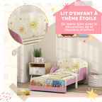 Lit enfant 70 x 140 cm, lit pour enfant avec barriere de securite et sommier à lattes, espace de rangement, rose