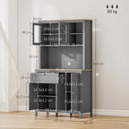 Armoire de cuisine buffet cuisine 5 portes dont 2 portes vitrées et 1 tiroir, 1 niche centrale - hauteur 180 cm gris