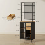Buffet, armoire de cuisine, plan de travail, porte coulissante, tiroirs et étagères ouvertes, 60x40x180cm, bois naturel