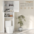 Meuble WC dessus de toilette/machine à laver avec placard à porte double, portes à persiennes, 67x31,5x190cm, blanc