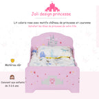 Lit Enfant 140 x 70 cm - lit d'enfant Design Princesse Motif château - sommier à Lattes Inclus - MDF Contre-plaqué Rose