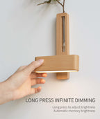 Applique Murale Bois Massif Magnétique – Vase Décoratif & Lampe Tactile Rechargeable