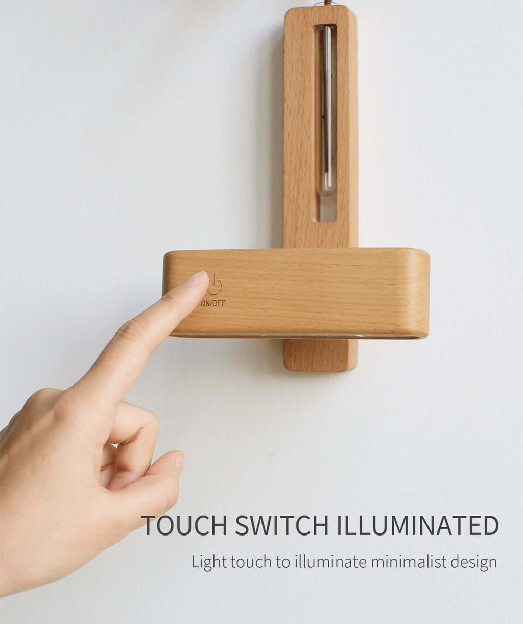 Applique Murale Bois Massif Magnétique – Vase Décoratif & Lampe Tactile Rechargeable