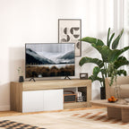 Meuble TV 2 portes pour téléviseurs jusqu'à 60 pouces, meuble télé avec placard et étagère ouverte, effet bois naturel