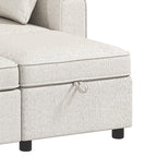 Canapé d'Angle Convertible en Chenille, Canapé-Lit 3 Places Modulaire 225 cm avec Pouf de Rangement, Beige