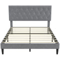 Cadre de Lit 140 x 190 cm avec Sommier, Lit Double Rembourré en Lin, Tête Capitonnée, Support à 10 Lattes, Gris