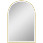 Miroir de salle de bain LED 90 x 60cm, mural, 3 couleurs, arqué cadre en aluminium, désembuage et interrupteur tactile
