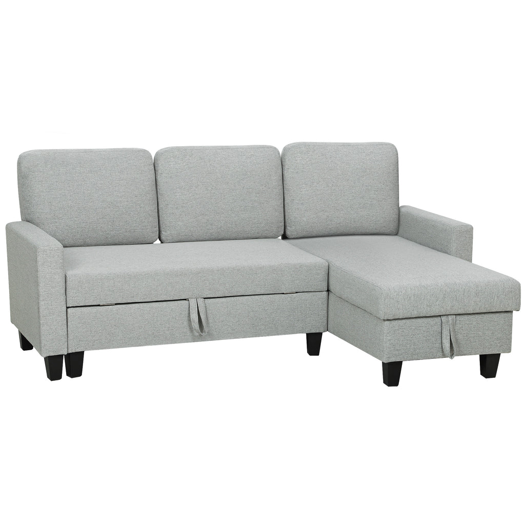 Canapé d'angle convertible réversible, canapé-lit 3 places, méridienne, coffre de rangement, 197lx129x 85cm, gris clair